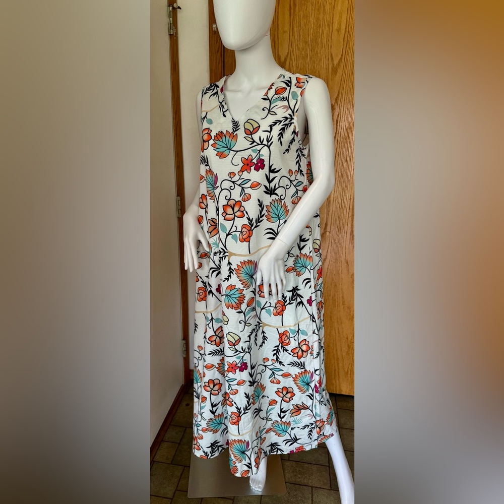 SHEIN Orange and Blue Pleated Sundress Sleeveless Scoop Neck